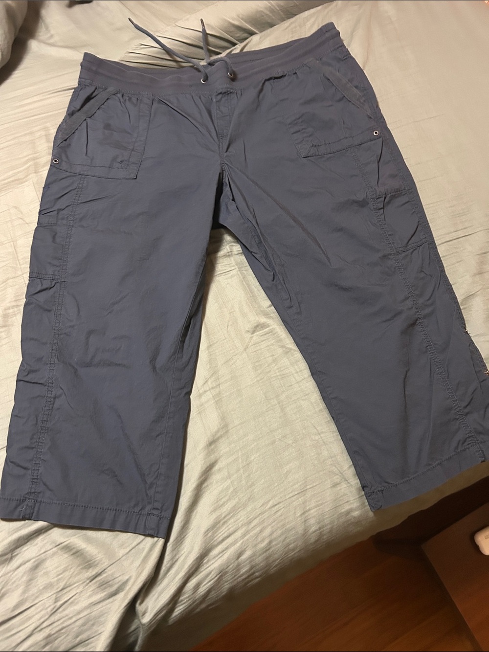 Natural Reflections Slate Blue Cargo Capris with Drawstring Waist